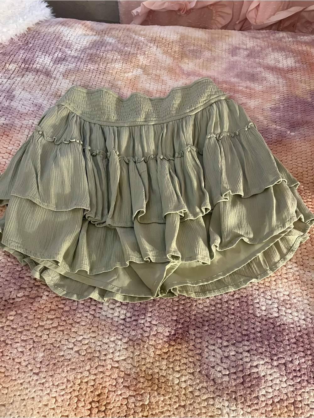 Smocked Ruffle Tiered Mini Skirt/Skort Sage Green